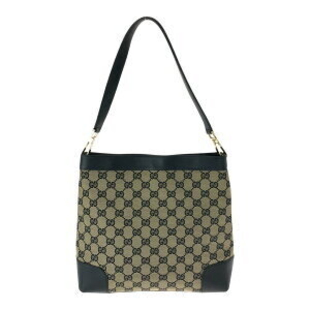 Gucci Beige Leather Tan Black Canvas GG Bag Hobo Shoulder
